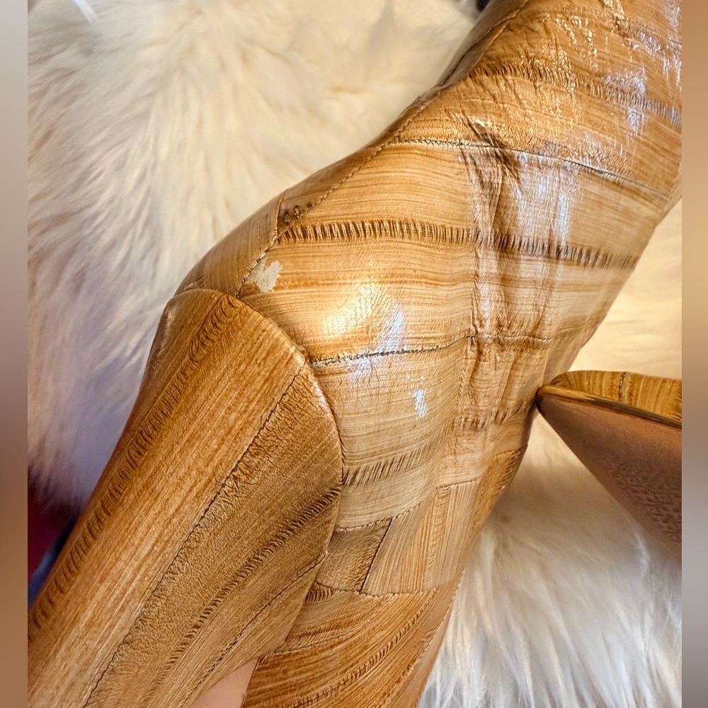 Tory Burch Lila 90mm Knee High Tan Beige Leather Tall Slouch Heeled Boot size 7 - Picture 6 of 14